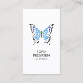 Tarjeta De Visita Logo de mariposa pintada azul en vertical blanca
