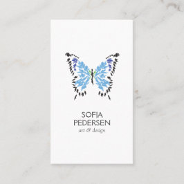 Tarjeta De Visita Logo de mariposa pintada azul en vertical blanca