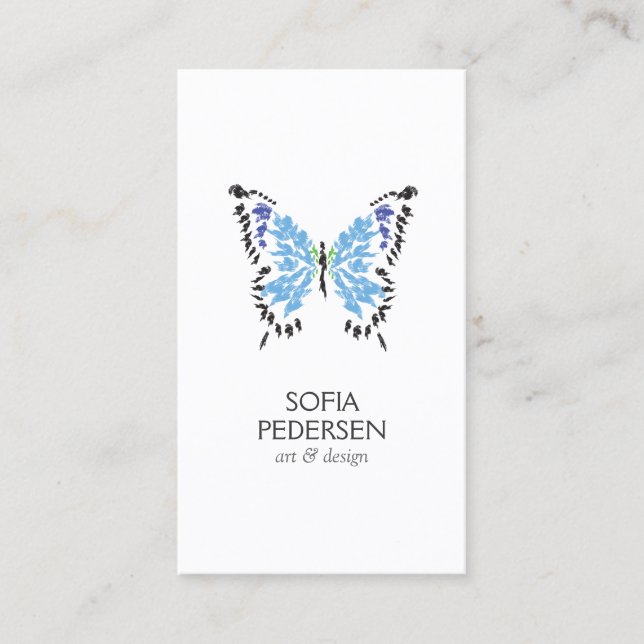 Tarjeta De Visita Logo de mariposa pintada azul en vertical blanca (Anverso)