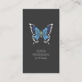 Tarjeta De Visita Logo de mariposa pintada azul en vertical gris osc