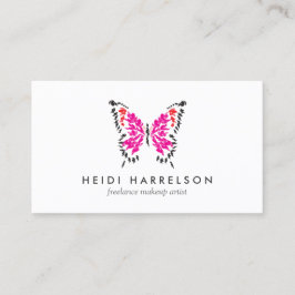 Tarjeta De Visita Logo de mariposa pintada de color rosa en blanco