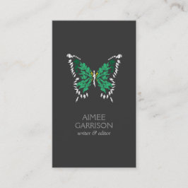 Tarjeta De Visita Logo de mariposa pintada verde en vertical gris os
