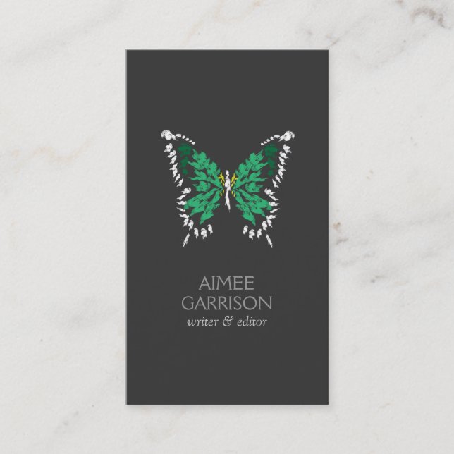 Tarjeta De Visita Logo de mariposa pintada verde en vertical gris os (Anverso)