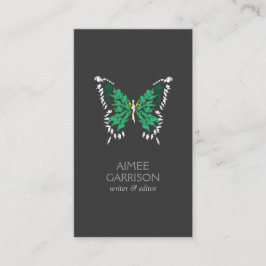 Tarjeta De Visita Logo de mariposa pintada verde en vertical gris os