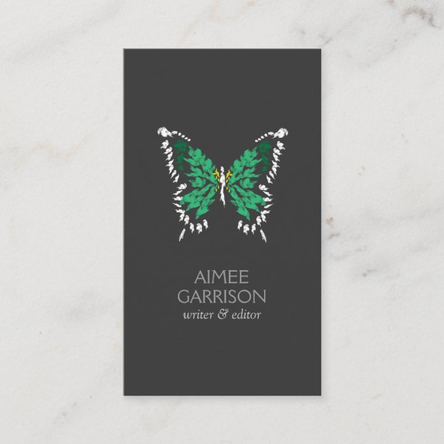 Tarjeta De Visita Logo de mariposa pintada verde en vertical gris os (Anverso)