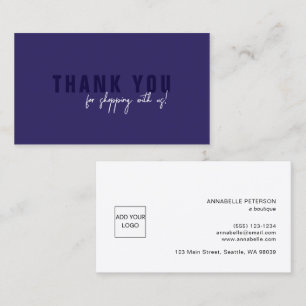 Tarjeta De Visita Logo de Minimal Script Navy Blue Gracias
