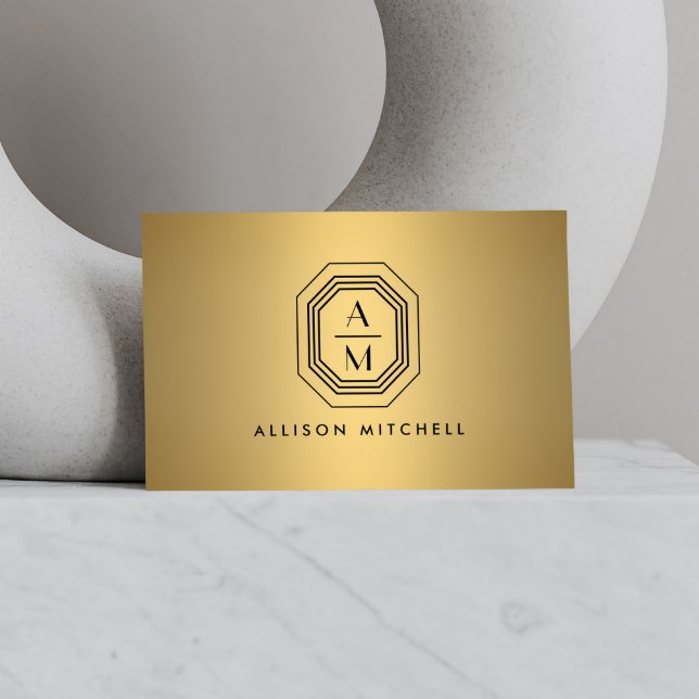 Tarjeta De Visita Logo de Monograma apilado en Art Deco sobre Faux G (Subido por el creador)