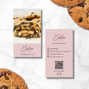 Tarjeta De Visita Logo de Monograma Cookes Panadería Foto QR Rosa