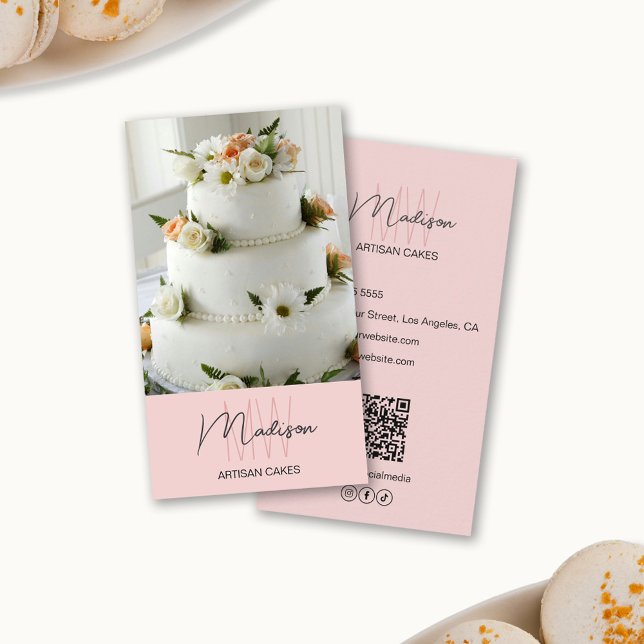 Tarjeta De Visita Logo de Monograma Pastel rosa de panadería (Monogram Logo Bakery Cake Pink Business Card)