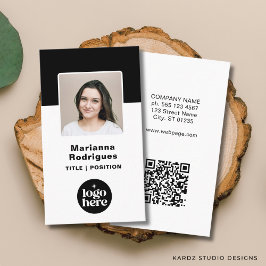 Tarjeta De Visita Logo de Negocios Blanco y Negro Profesional Foto