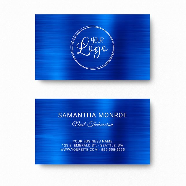 Tarjeta De Visita Logo de negocios Relieve metalizado Faux Royal Blu (Business Logo Faux Royal Blue Ombre Foil Business Card)