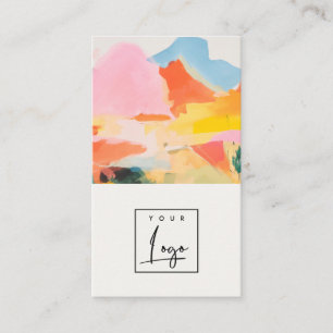 Tarjeta De Visita Logo de paisaje de montaña abstracto boho rosa azu