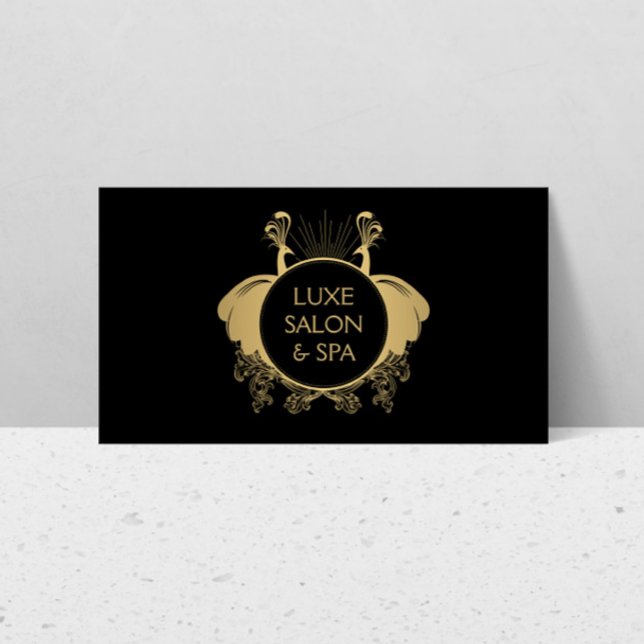 Tarjeta De Visita Logo de Peacocks Art Nouveau Gold/Black (Subido por el creador)