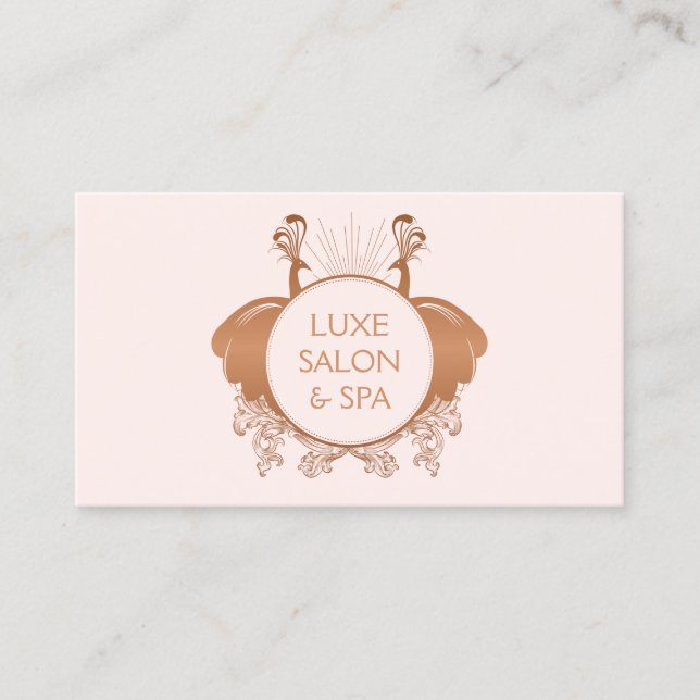 Tarjeta De Visita Logo de Peacocks Art Nouveau Rosa oro/rosa (Anverso)
