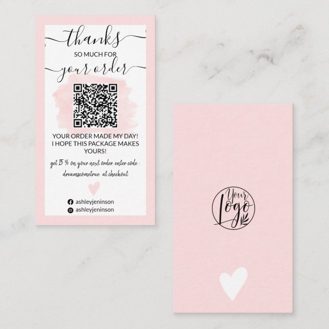 Tarjeta De Visita Logo de pinceles rosados modernos código Qr gracia (Anverso / Reverso)