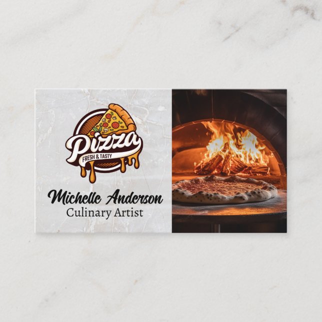 Tarjeta De Visita Logo de Pizza Slice | Horno de ladrillo (Anverso)