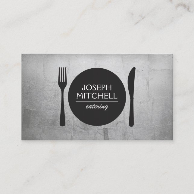 Tarjeta De Visita Logo de Plate Retro para chefs, restaurantes y res (Anverso)