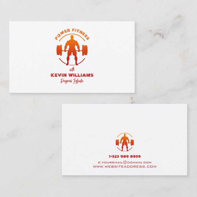 Tarjeta De Visita Logo de Power Fitness de Naranja Rojo (Anverso / Reverso)