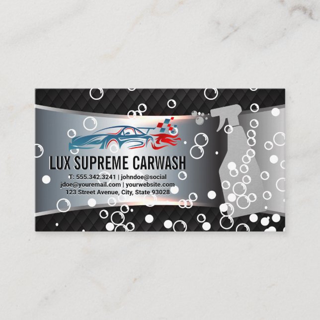 Tarjeta De Visita Logo de Race Car | Soap Bubbles | Lavado de coches (Anverso)