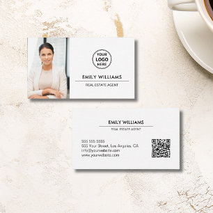 Tarjeta De Visita Logo de Real Estate Broker Foto QR White