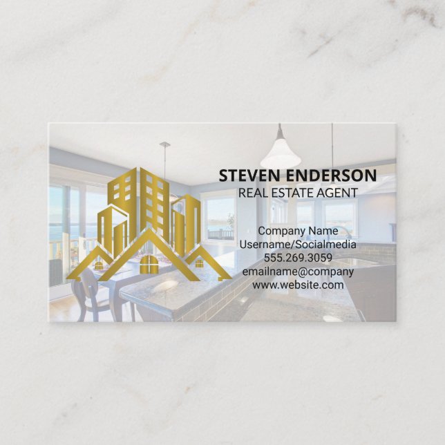 Tarjeta De Visita Logo de Real Estate Gold | Cocina moderna (Anverso)