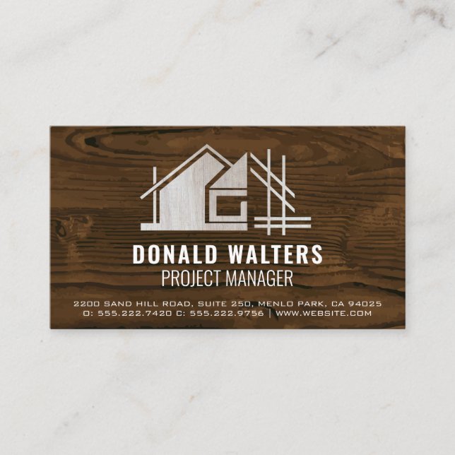 Tarjeta De Visita Logo de Real Estate Wood | Blueprint Wood (Anverso)