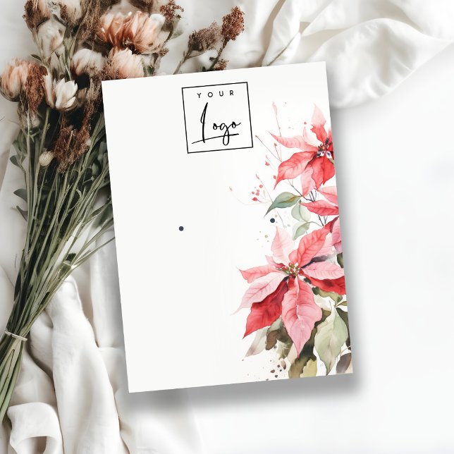 Tarjeta De Visita Logo de Red Poinsettia Florals Earring Stud Holder (Subido por el creador)