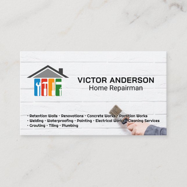 Tarjeta De Visita Logo de renovación de casas | Ladrillos de pintura (Anverso)