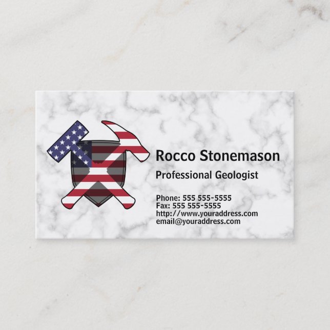 Tarjeta De Visita Logo de Rock Hammer del geólogo con bandera de los (Anverso)