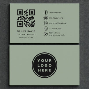 Tarjeta De Visita Logo de Sage Green QR Code Professional Company