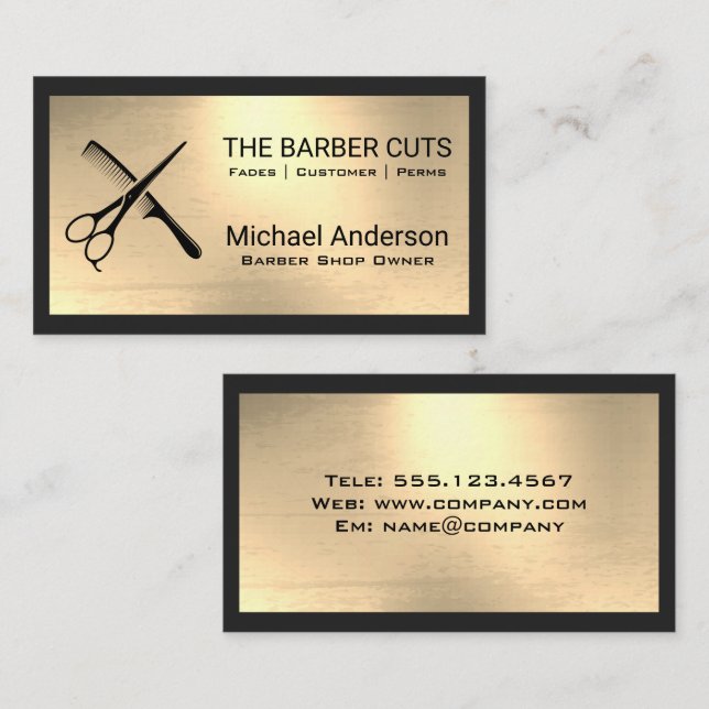 Tarjeta De Visita Logo de Scissors | Fondo metálico de oro (Anverso / Reverso)