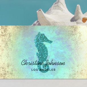 Tarjeta De Visita logo de seahorse faux purpurina