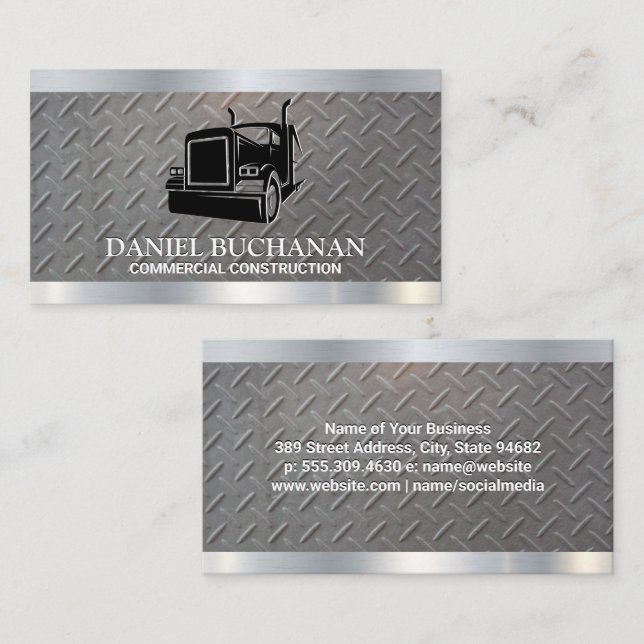 Tarjeta De Visita Logo de Semi Truck | Acero metálico (Anverso / Reverso)