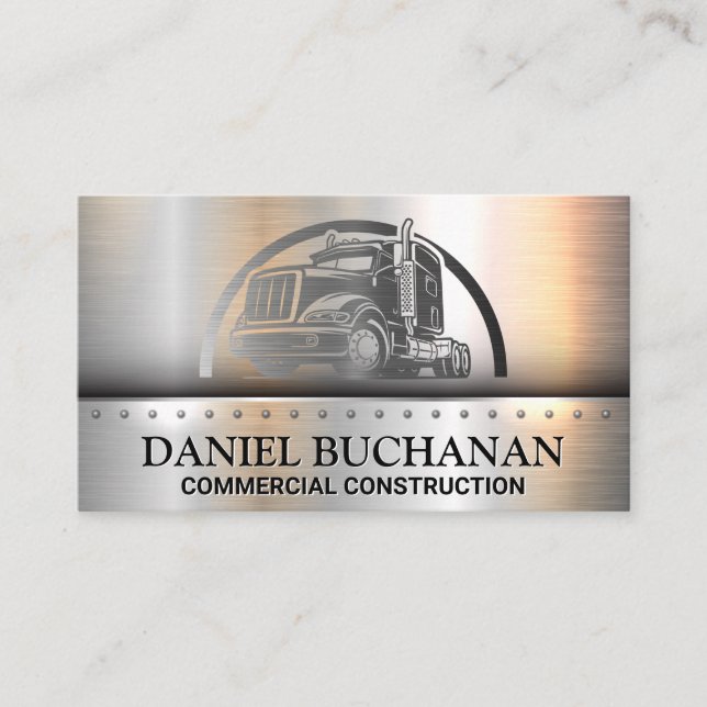 Tarjeta De Visita Logo de Semi Truck | Cepillado metálico (Anverso)