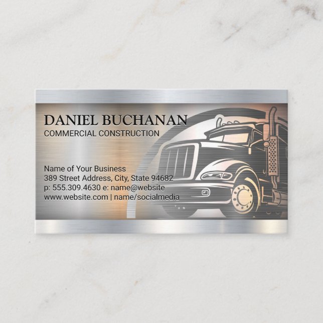 Tarjeta De Visita Logo de Semi Truck | Fondo de pincel metálico (Anverso)