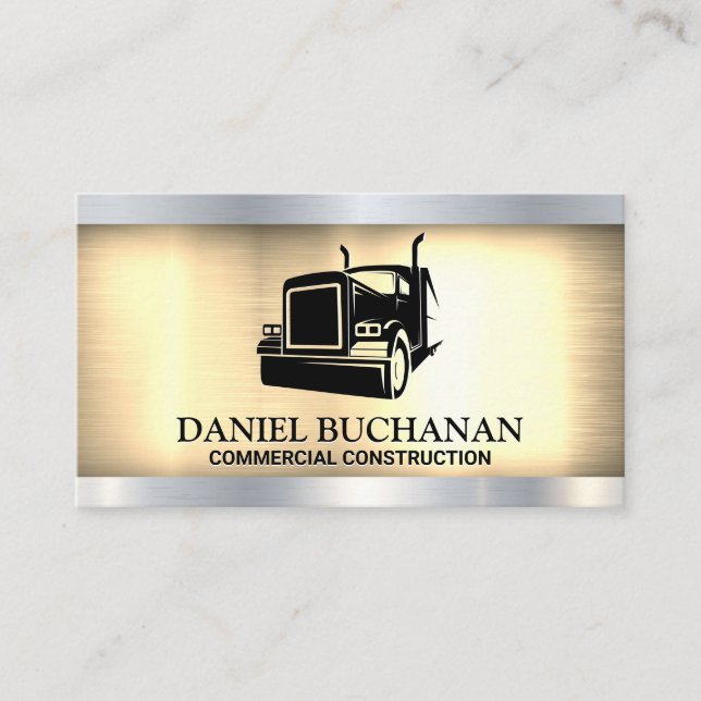 Tarjeta De Visita Logo de Semi Truck | Metálico plateado dorado (Anverso)