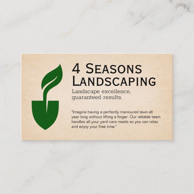 Tarjeta De Visita Logo de Shovel y Leaf | Landscaper (Anverso)