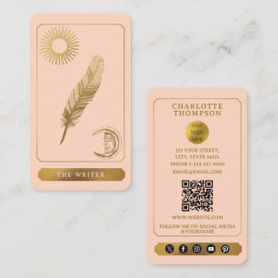 Tarjeta De Visita Logo de Tarot Celestial Rosa Dorado Escritor Autor