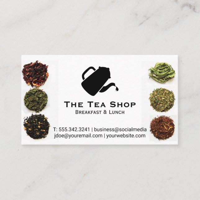 Tarjeta De Visita Logo de Teapot Pour | Hojas de té (Anverso)