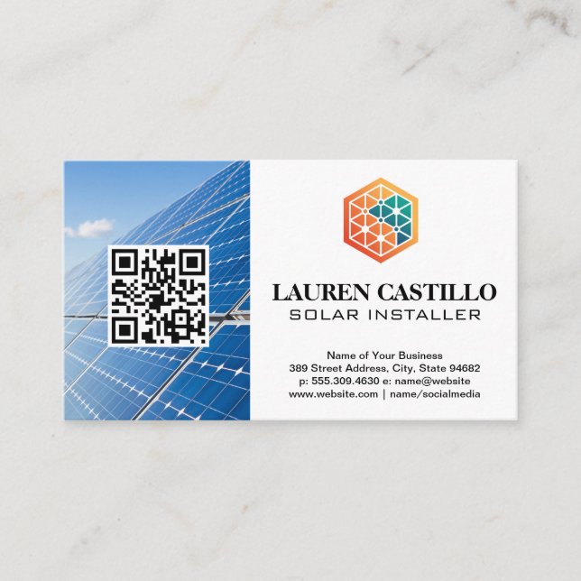Tarjeta De Visita Logo de Tech Energy | Paneles solares | QR (Anverso)