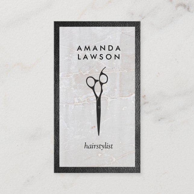 Tarjeta De Visita Logo de tijera | Cuero | Piedra (Anverso)