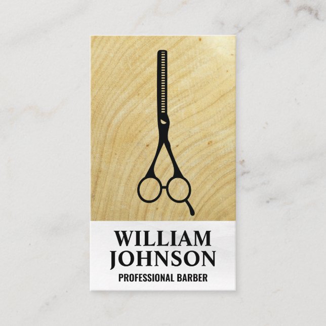 Tarjeta De Visita Logo de tijera | Grano de madera (Anverso)