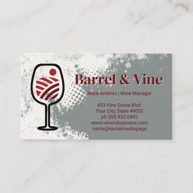 Tarjeta De Visita Logo de Vineyard Wine Glass (Anverso)