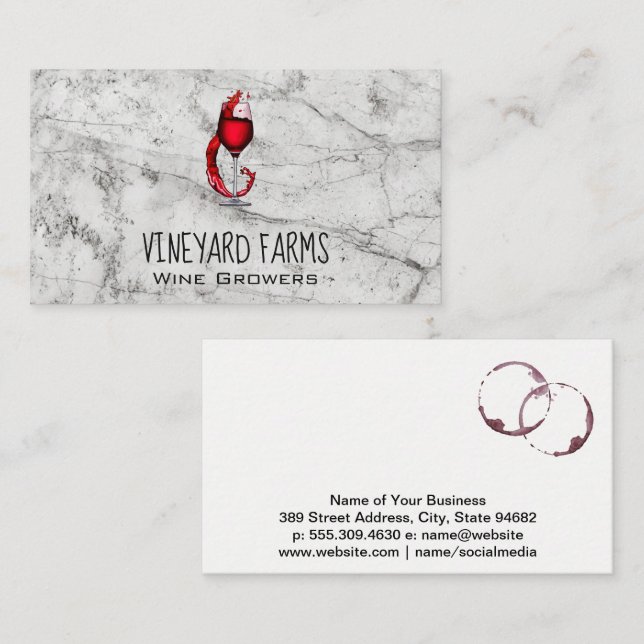Tarjeta De Visita Logo de Wine Glass Splash | Mármol (Anverso / Reverso)