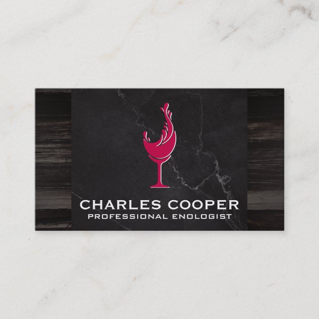 Tarjeta De Visita Logo de Wine Glass Splash | Mármol y madera (Anverso)