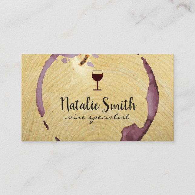 Tarjeta De Visita Logo de Wine Glass | Stain | Grano de madera (Anverso)