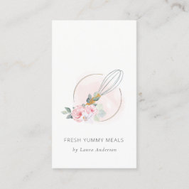 Tarjeta De Visita Logo de Wooden Whisk Rubor Watercolor Floral Chef