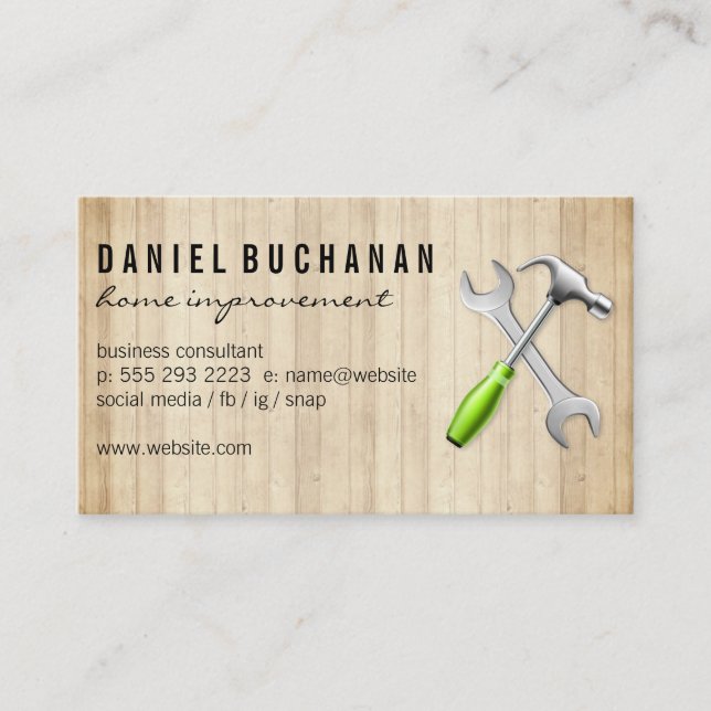 Tarjeta De Visita Logo de Wrench Hammer | Paneles de madera (Anverso)