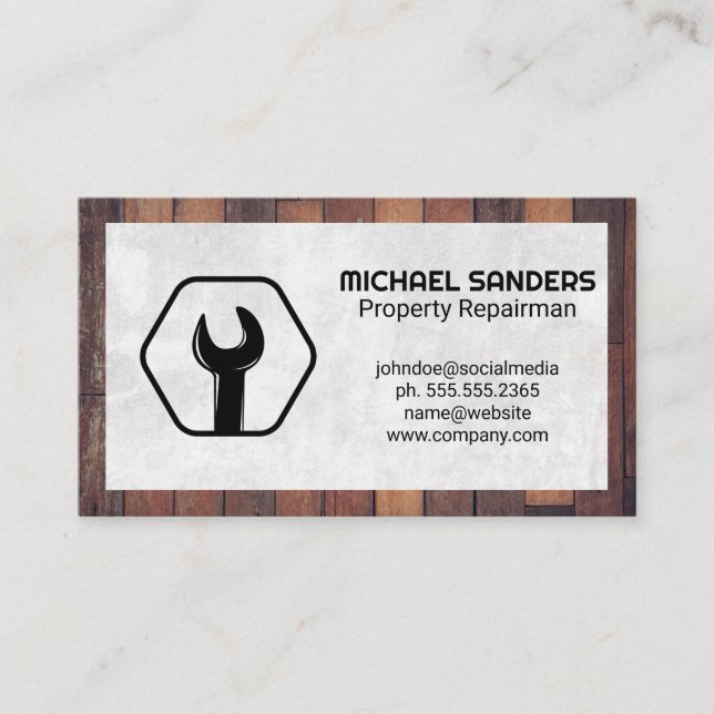 Tarjeta De Visita Logo de Wrench | Paneles de madera (Anverso)
