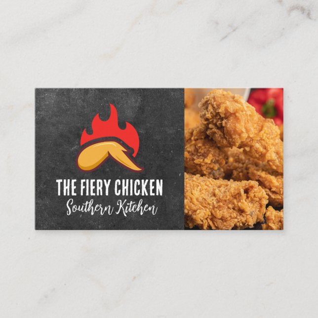 Tarjeta De Visita Logo del ala del pollo al fuego | Pollo frito (Anverso)